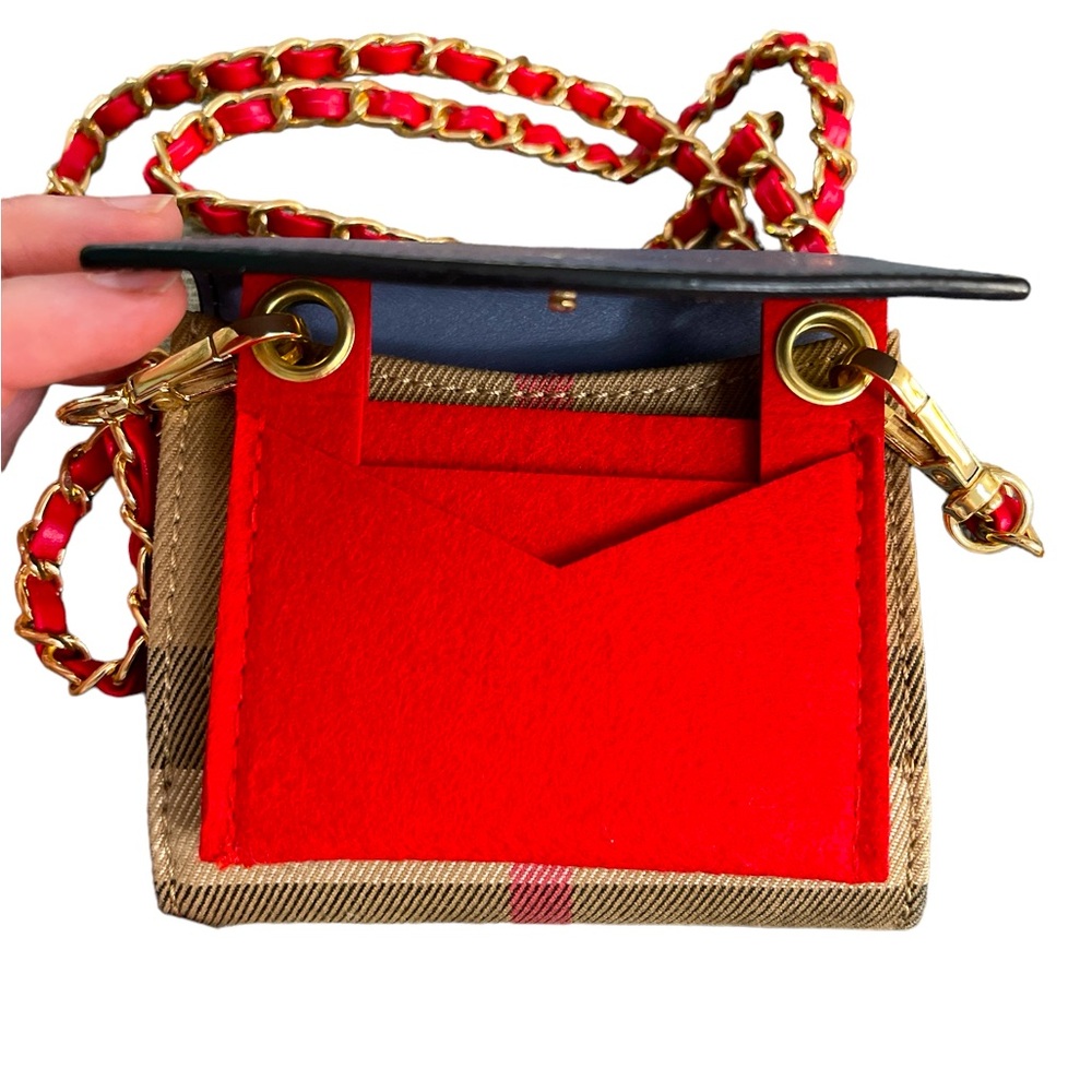Burberry Small Snap Wallet With Red and Gold Crossbody Chain and Red Insert